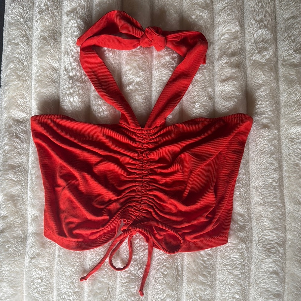 Urban Outfitters Orange Ruched Tie Front Crop Top
